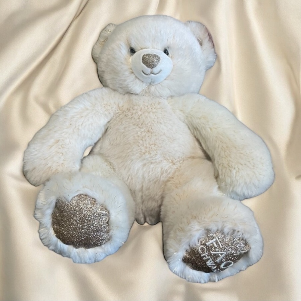 NEW FAO Schwarz White and Gold Sparklers Plush Bear‎ Holiday Gifting